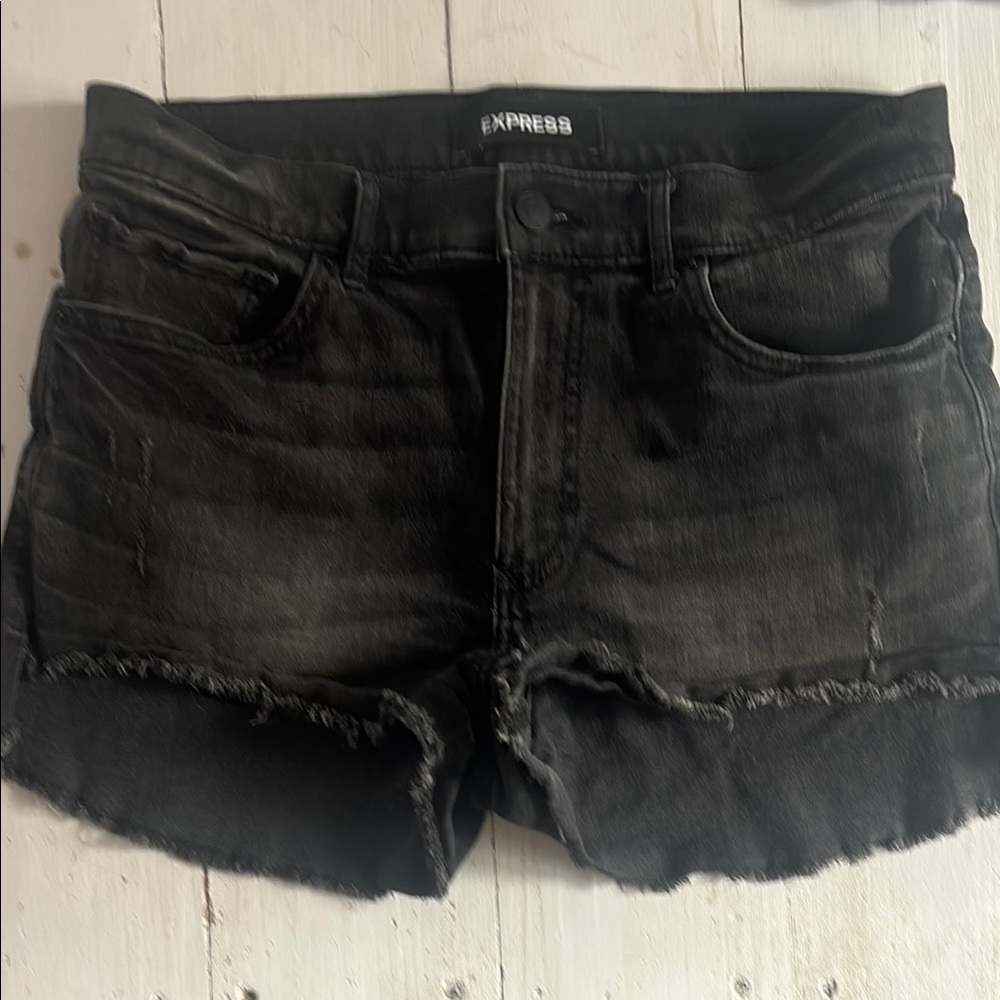 Express Black Jean Shorts with Distressed Hem